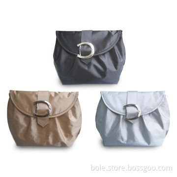 Satin Cosmetic Bag with Flap and D Buckle, Available in Various Colors, Measures 20 x 7.5 x 20cm